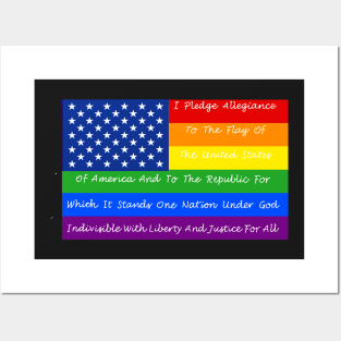 gay pride flag with pledge of allegiance Posters and Art